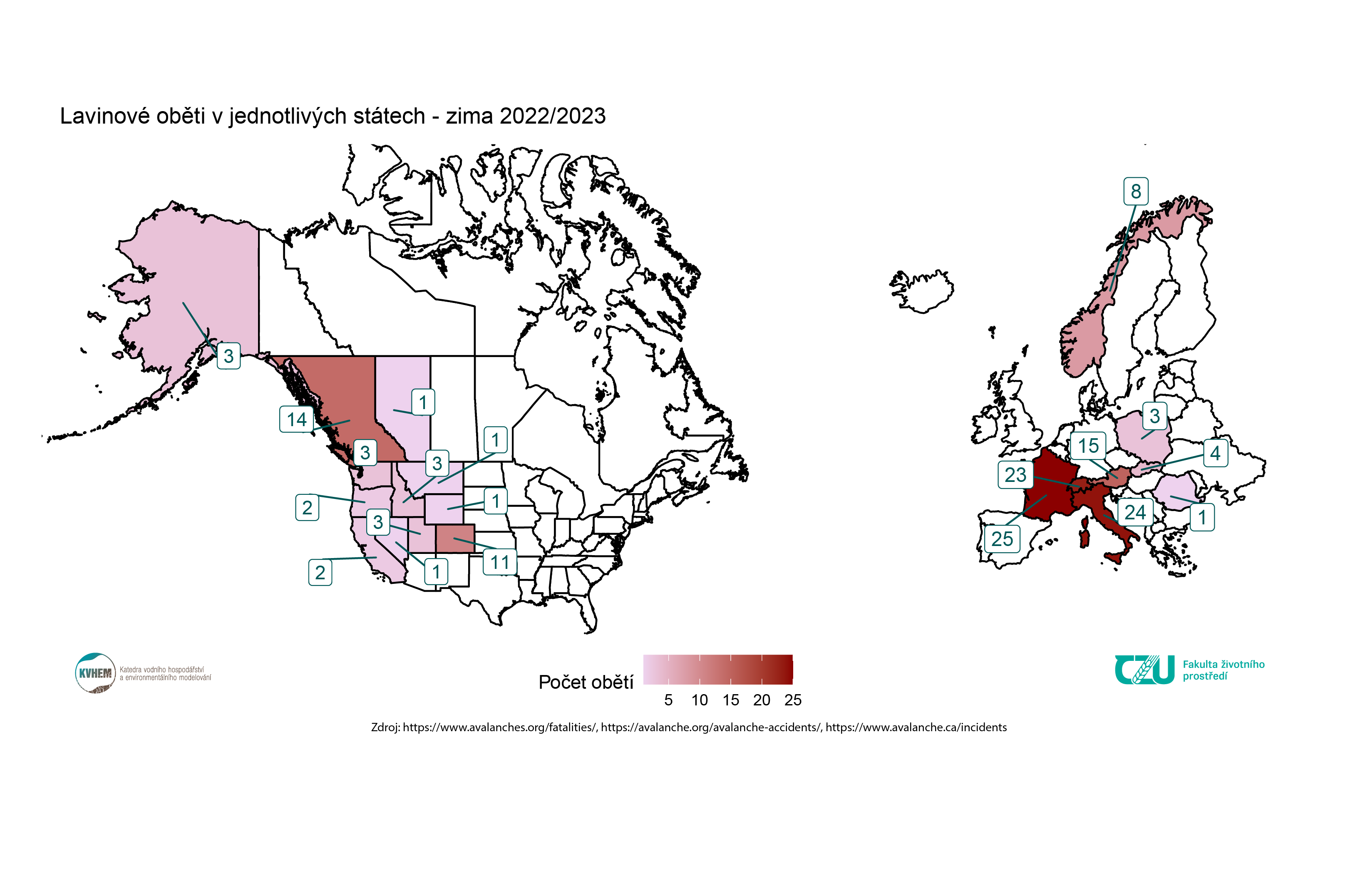 Lavinové oběti mapa